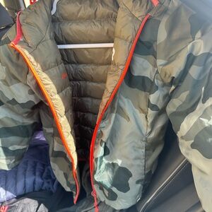 Eddie Bauer Kids Camo Puffer Jacket with Orange Trim Reversible